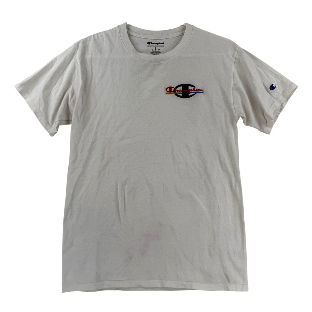 Champion Shirt Mens Small White Embroidered Logo Graphic Tee T-Shirt Tagless - Picture 1 of 11